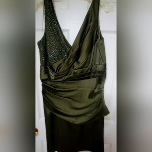 Kay Unger New York Green Satin Dress with Green sequin accents.